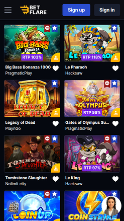 Betflare Casino Mobile Games