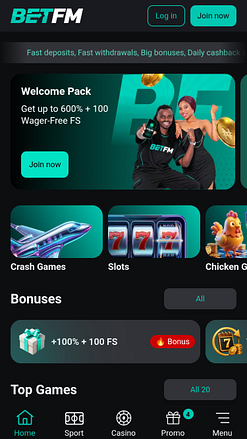 Betfm Casino Mobile Homepage