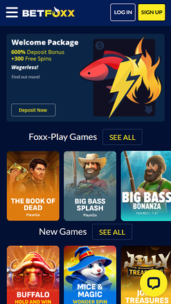 Page d'accueil mobile de BetFoxxx Casino