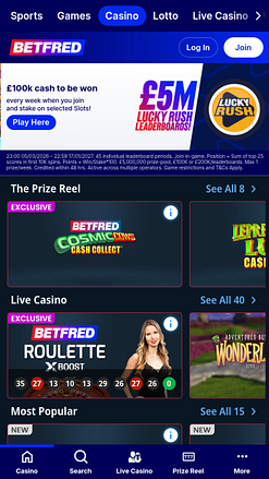 Betfred Casino Mobile Homepage