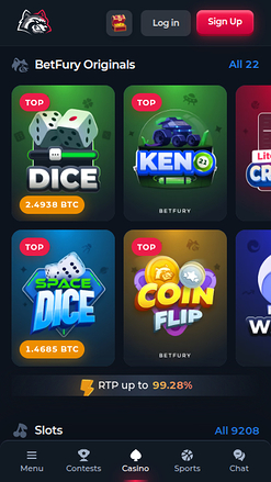 Jeux mobiles de BetFury Casino