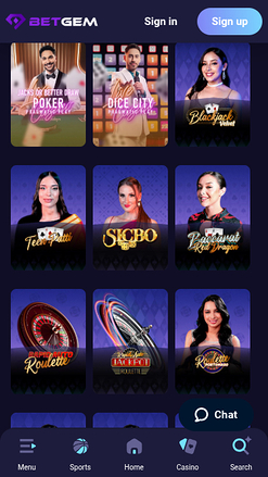 Croupier en direct mobile de BetGem Casino