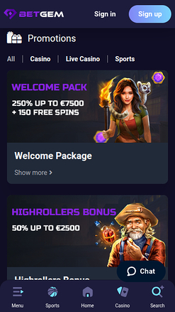 Promotions mobiles de BetGem Casino