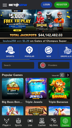 Page d'accueil mobile de BetGrw Casino