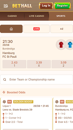 Sport mobile di BetHall Casino