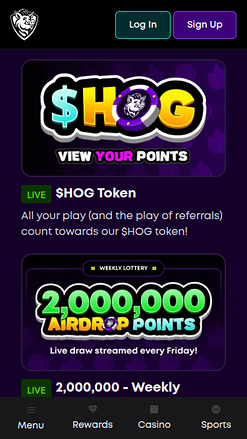 Promociones móviles de BetHog Casino