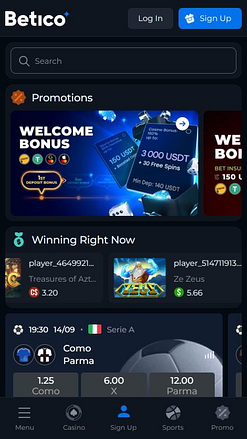 Betico Casino Mobile Homepage