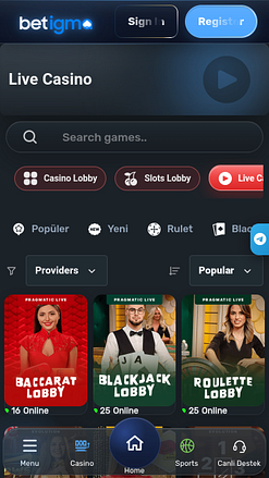 Betigma Casino Mobile Live Dealer