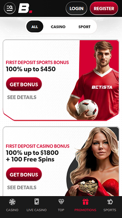 Promociones móviles de Betista Casino