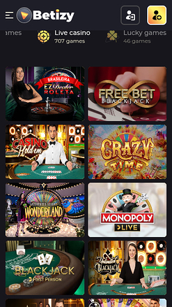Betizy Casino Mobile Live Dealer