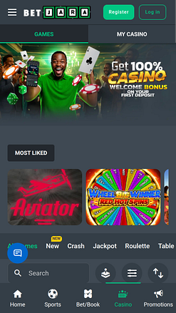 Página de inicio móvil del casino BetJara