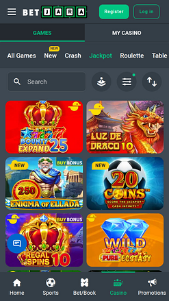 Jackpot móvil del casino BetJara