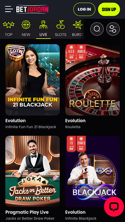 Casino BetJordan avec croupier en direct