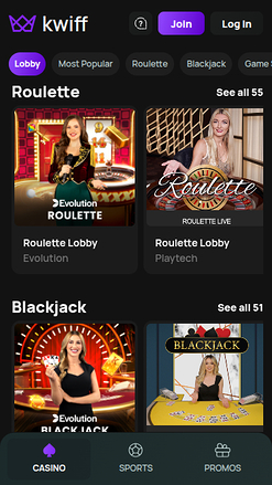 BetKwiff Casino Mobile Live Dealer