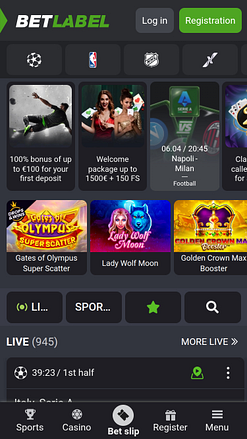 Page d'accueil mobile du casino BetLabel