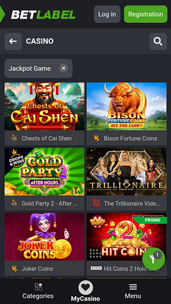 Jackpot mobile du casino BetLabel