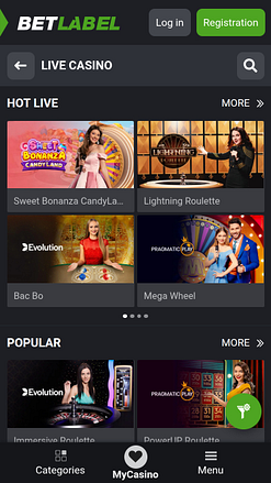 Casino mobile BetLabel avec croupier en direct