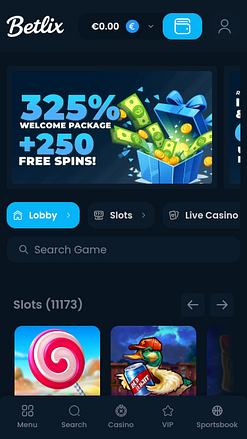 Page d'accueil mobile du casino Betlix