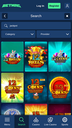Jackpot del casinò Betmac per dispositivi mobili