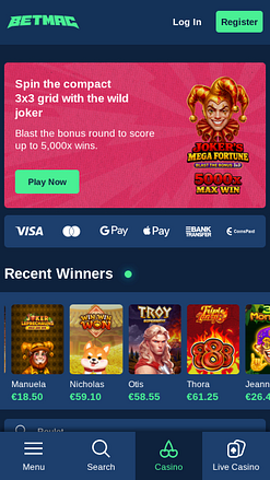 Betmac Casino Mobile Homepage