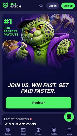 Page d'accueil mobile du casino BetMatch