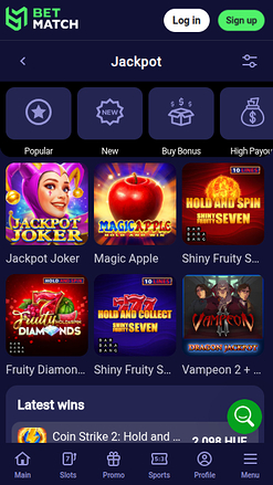 BetMatch Casino mobiler Jackpot
