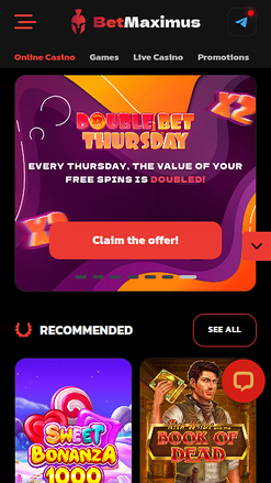Page d'accueil mobile de BetMaximus Casino