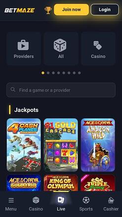 Betmaze Casino jackpot mobile page