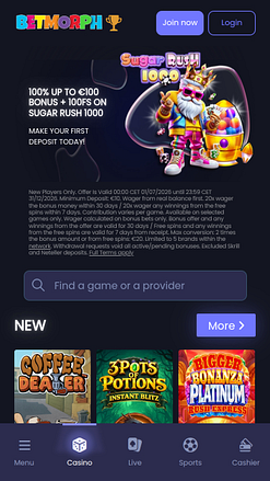 Betmorph Mobile Homepage