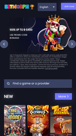 Betmorph Mobile-Startseite