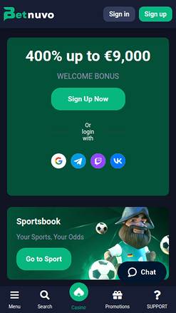 BetNuvo Casino Mobile Homepage