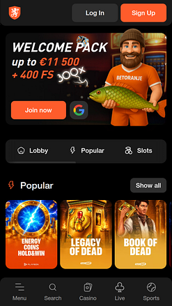 Betoranje Casino Mobile Homepage