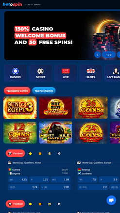 Homepage mobile di BetOspin Casino
