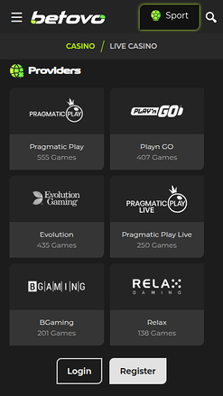 Développeurs de jeux mobiles de Betovo Casino