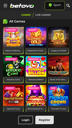 Jeux mobiles de Betovo Casino