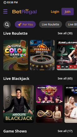 Live dealer mobile di BetRegal Casino