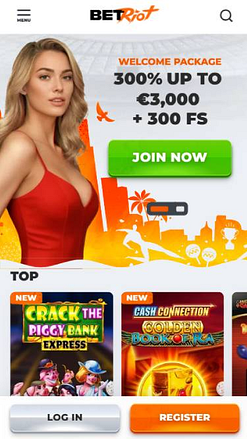 Homepage mobile screenshot of BetRiot Casino