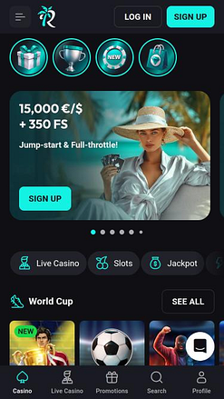 Page d'accueil mobile du casino BetRiviera