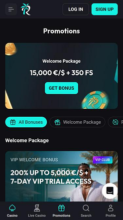 Page mobile des promotions du casino BetRiviera