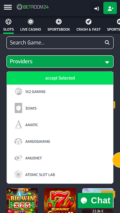 Développeurs de jeux mobiles de Betroom24 Casino