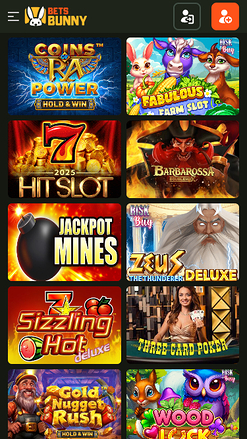 Jeux mobiles de Bets Bunny Casino