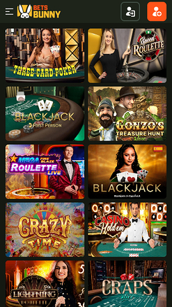 Croupier en direct mobile de Bets Bunny Casino