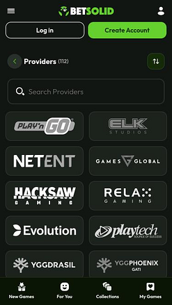 Pagina mobile degli sviluppatori di giochi di BetSolid Casino