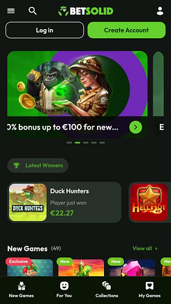 Pagina iniziale mobile di BetSolid Casino