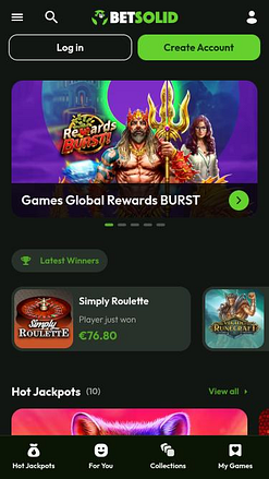 Pagina mobile del jackpot di BetSolid Casino