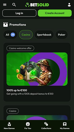 Pagina mobile delle promozioni di BetSolid Casino