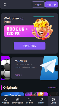 Homepage mobile di Betspino