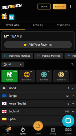 Deportes móviles de Betssen Casino