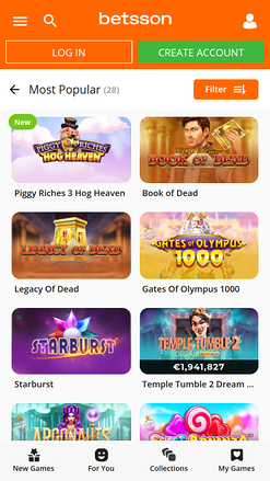 Jeux mobiles de Betsson Casino