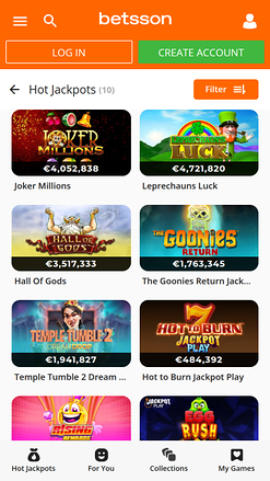 Jackpot mobile de Betsson Casino
